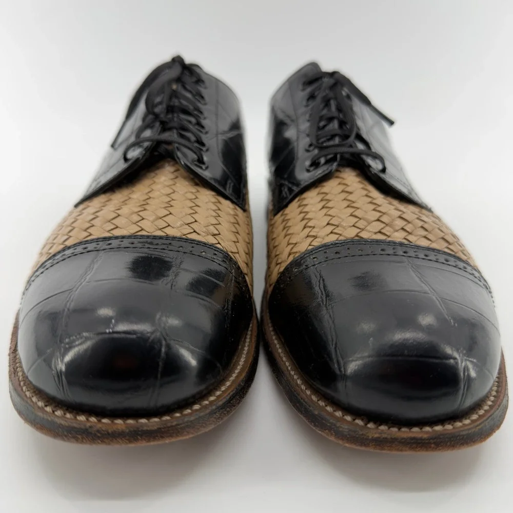 Stacy Adams‎ Mens Black Croc Tan Woven Leather Cap Toe Oxford Shoes 10